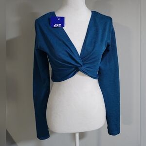 NWT JoyLab Long Sleeve Twist Front Crop Top, Junior L, Blue